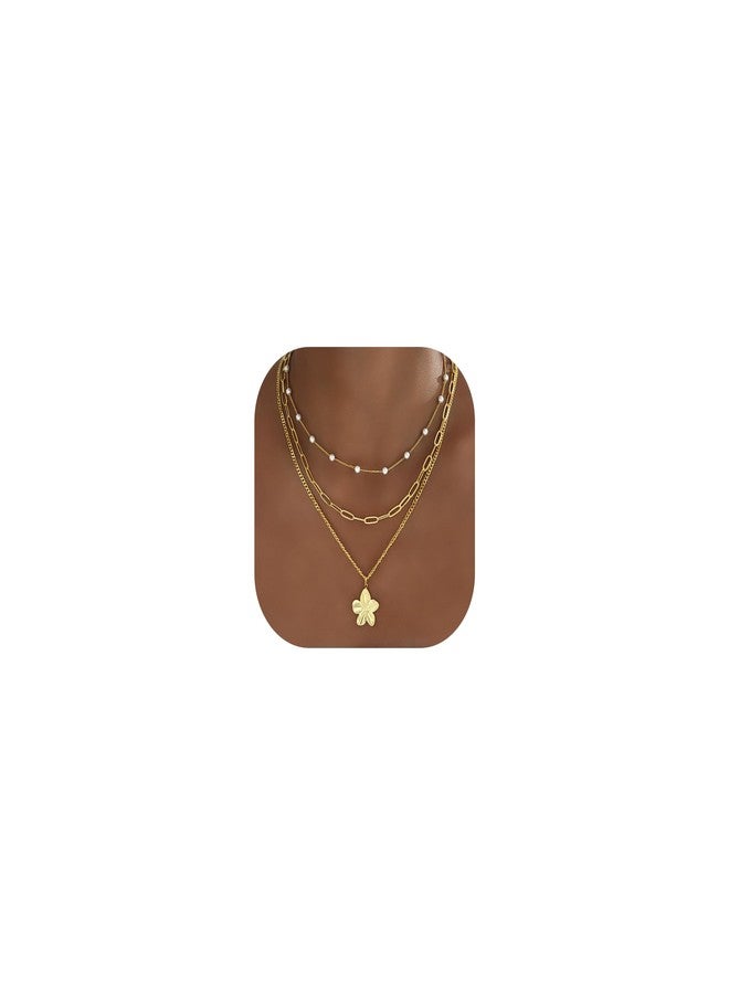 YEEZII Layered Gold Necklaces for Women Trendy, 3 Pcs 14K Gold Plated Choker Paperclip Box Chain Necklace, Stackable Women's Gold Pendant Necklaces Jewelry Set, adjustable, Brass, No Gemstone - Image 1