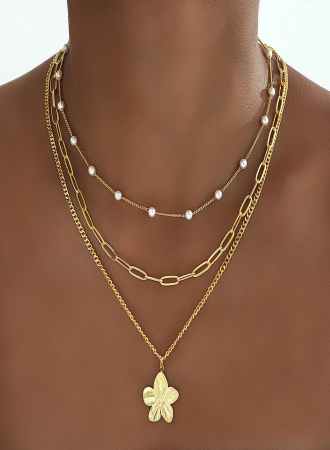 YEEZII Layered Gold Necklaces for Women Trendy, 3 Pcs 14K Gold Plated Choker Paperclip Box Chain Necklace, Stackable Women's Gold Pendant Necklaces Jewelry Set, adjustable, Brass, No Gemstone - Image 2
