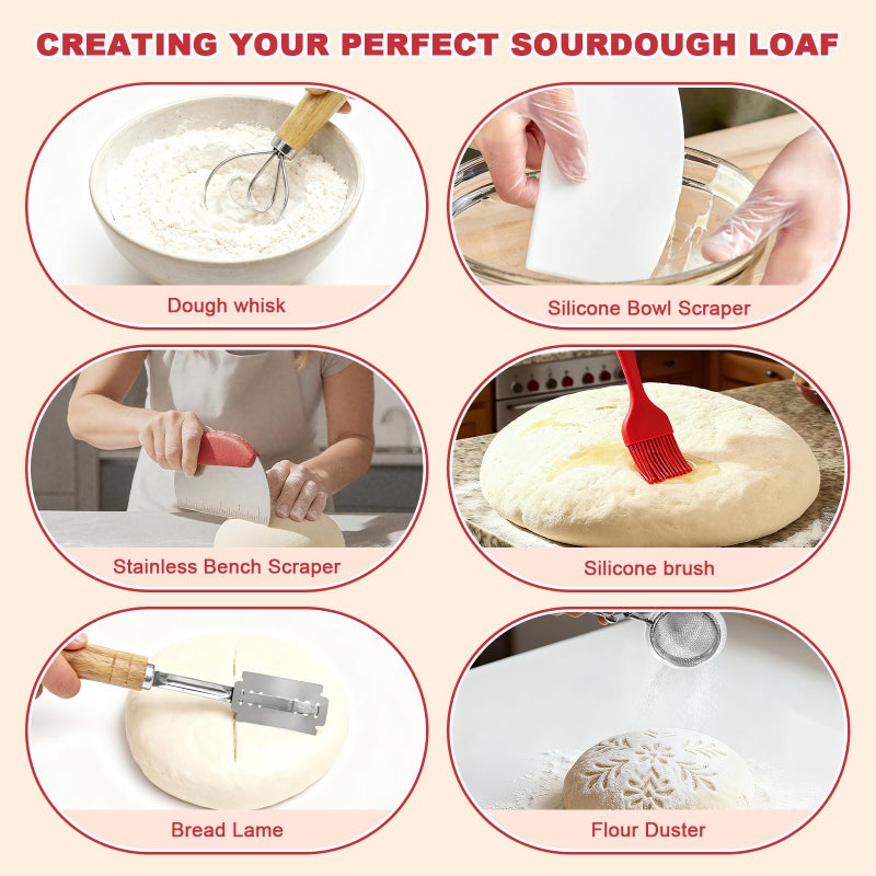 Qalvyn Sourdough Bread Baking Supplies, Sourdough Starter Kit with Cotton Rope Oval & Round Bread Proofing Basket and Sourdough Starter Jar, Artisan Bread Making Kit Ideal Gift for Bakers, Women Wife Mom - Image 4