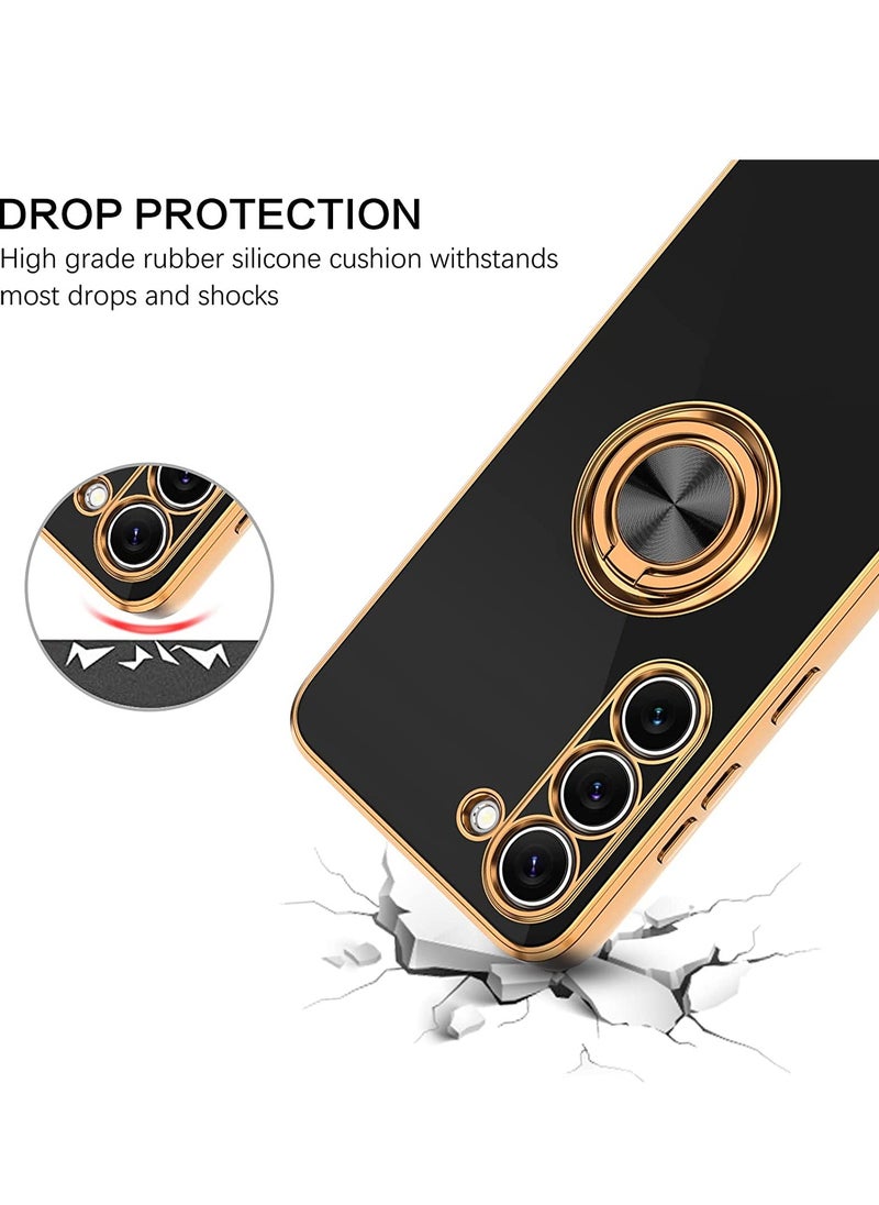 YoYoTech Samsung Galaxy S23 Case 6.1 Inch 2023 Luxury Silicone TPU Shockproof Ring Holder Kickstand Slim Plated Phone Cover Black  - Image 3