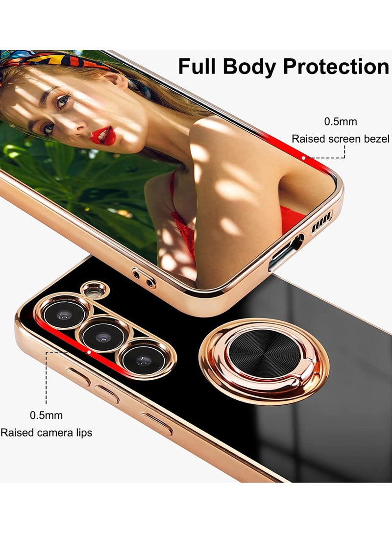YoYoTech Samsung Galaxy S23 Case 6.1 Inch 2023 Luxury Silicone TPU Shockproof Ring Holder Kickstand Slim Plated Phone Cover Black  - Image 5