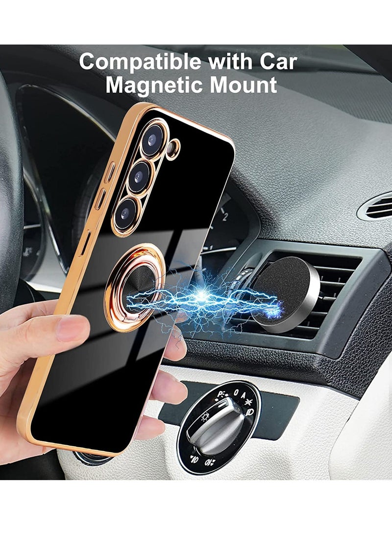 YoYoTech Samsung Galaxy S23 Case 6.1 Inch 2023 Luxury Silicone TPU Shockproof Ring Holder Kickstand Slim Plated Phone Cover Black  - Image 2