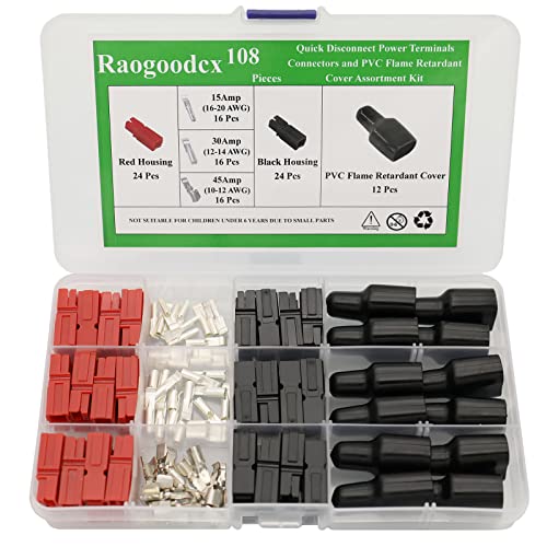Raogoodcx 108Pcs Quick Disconnect Terminals Connectorsterminals Red Black 153045AMP Power Connector Battery Plug with PVC Flame Retardant Connector Sleeve Cover - Image 1