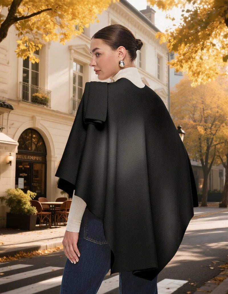 Puli بولي سترة بونشو نسائية سوداء كبيرة بواجهة متقاطعة - Image 4