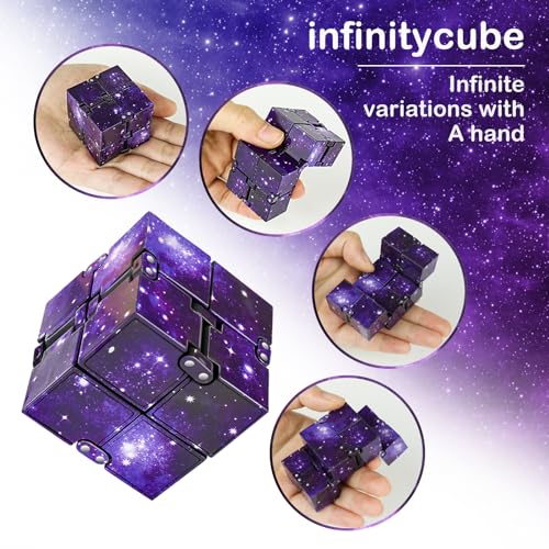WUQID Infinitycube Fidget Toy Stress Relieving Fidgeting Game for Kids and Adults,Cute Pocket-Sized Unique Gadget for Anxiety Relief and Kill Time (2, Blue & Purple Galaxy) - Image 2