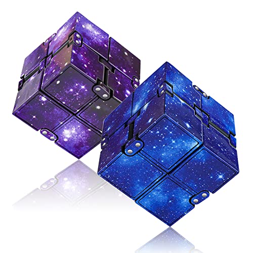 WUQID Infinitycube Fidget Toy Stress Relieving Fidgeting Game for Kids and Adults,Cute Pocket-Sized Unique Gadget for Anxiety Relief and Kill Time (2, Blue & Purple Galaxy) - Image 1