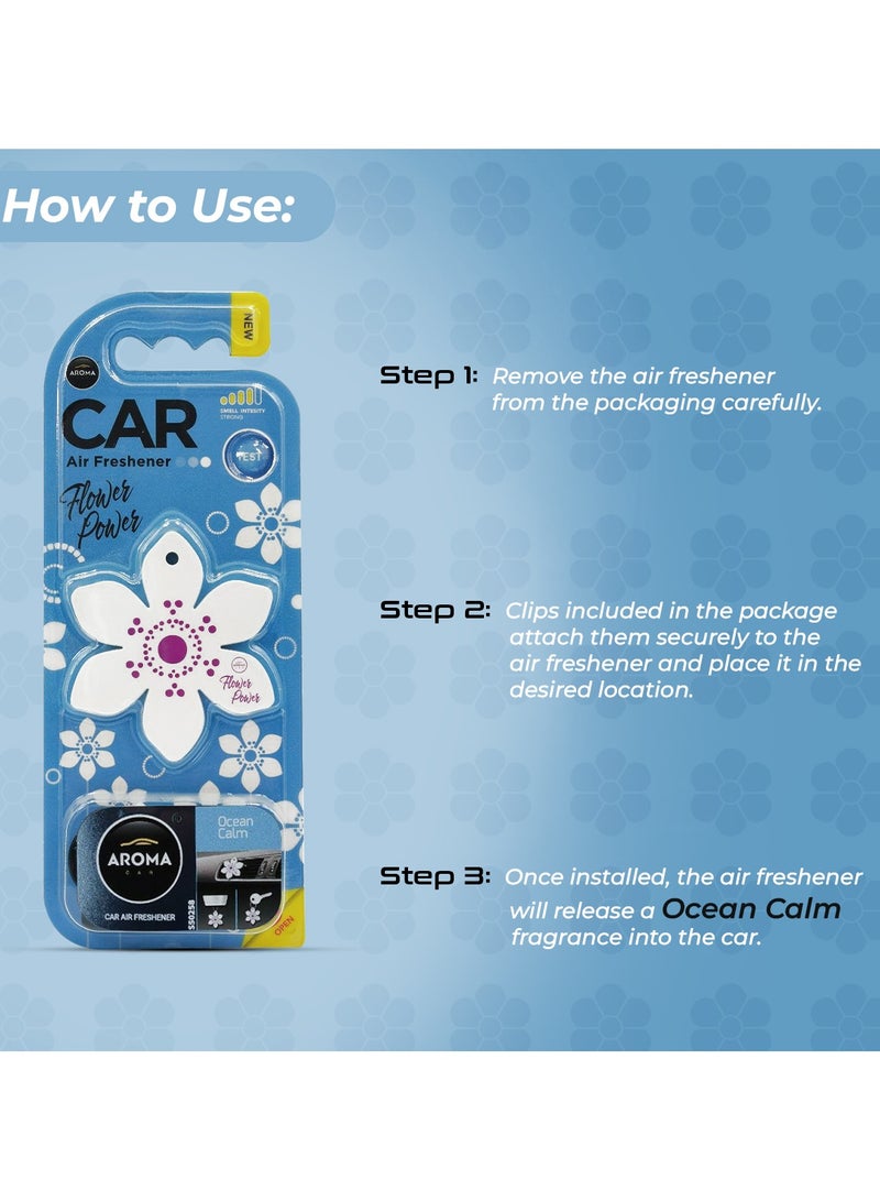 AROMA Car Air Freshener Flower Power – Ocean Calm Fragrance Clip for Vent – Decorative Car Perfume for Strip-Type Air Vents – Easy to Install, Long-Lasting Scent - Image 2