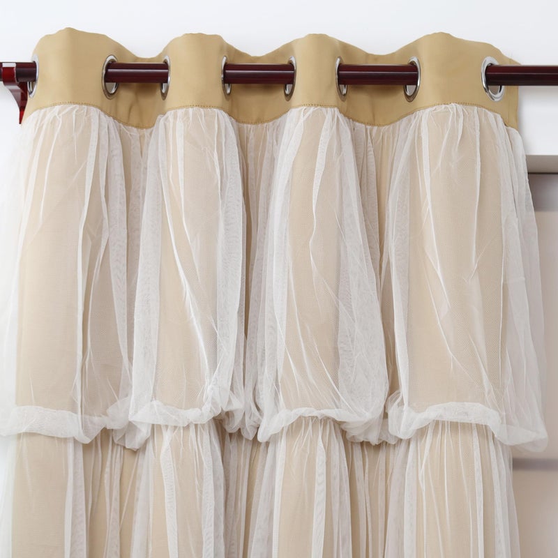 INLINAS 52W x 96L Inch Blackout Curtains with Wedding Backdrop Style Sheer Overlay Thermal Noise Reduction for Bedroom and Living Room Energy Saving Panels  Gold Curtains with White Sheer - Image 2