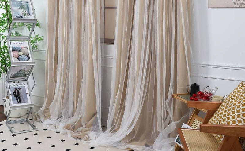 INLINAS 52W x 96L Inch Blackout Curtains with Wedding Backdrop Style Sheer Overlay Thermal Noise Reduction for Bedroom and Living Room Energy Saving Panels  Gold Curtains with White Sheer - Image 3