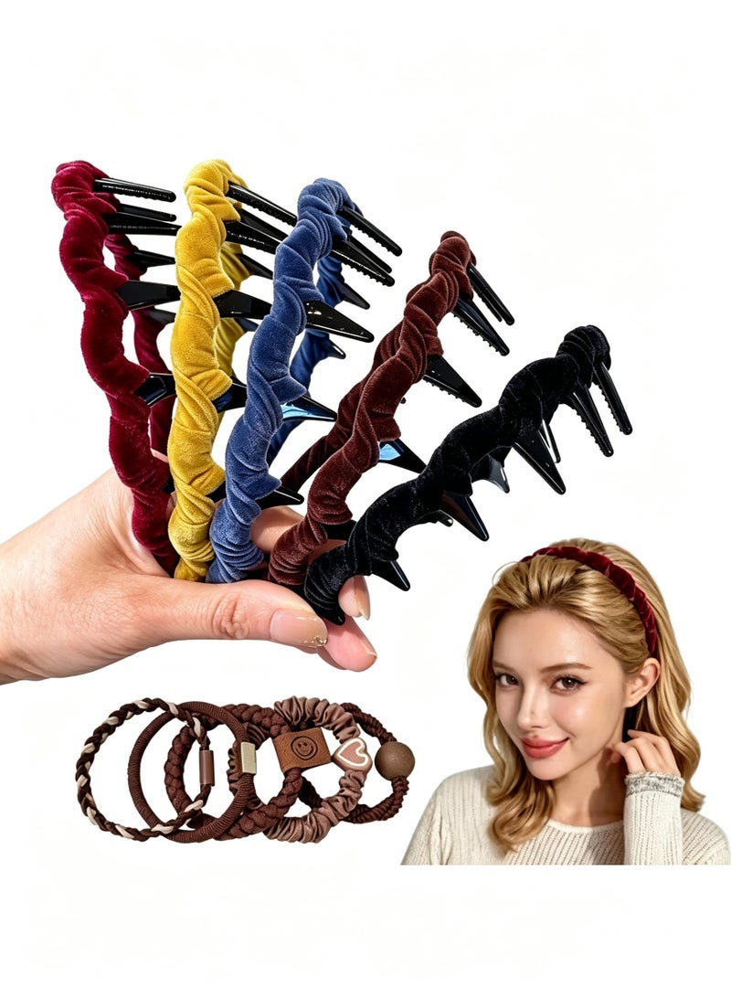 5Pcs Zig Zag Headbands, High Cranium Headbands for Women's Hair, Wavy Teeth Hairs Hoop, Headband with Teeth for Women Christmas Gifts, Velvet Headband for Women Girls Hairs Accessory Styling - Image 1