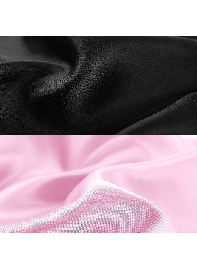 Satin Silk Bonnet Hair Cap with Silk Ribbon, Bicolourable Hair Cover Bonnet, Jumbo Adjustable Double Layer Reversible Nightcap, Oversize Hair Cap (Black & Pink) - Image 3