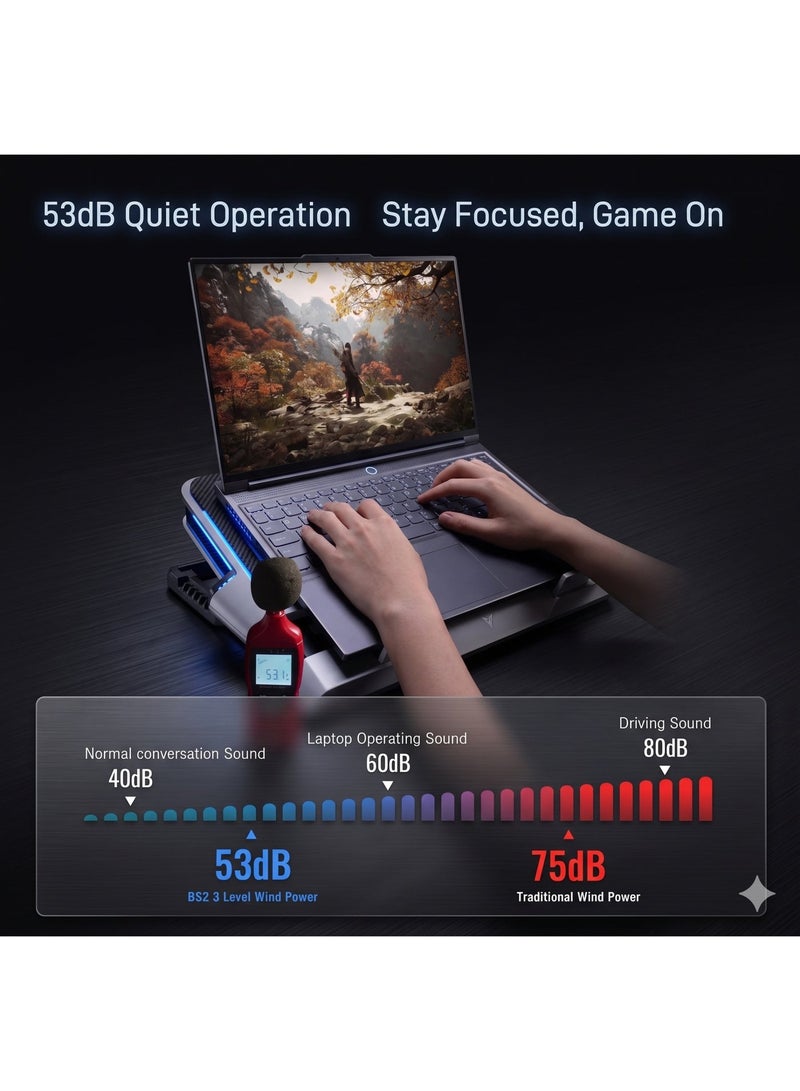 FlyDigi Supercharged Laptop Cooler BS2 - Powerful Gaming Cooling Pad, 36°C Temp Drop, Ultra-Quiet 53dB, Dust-Proof, Compatible with 15.6" to 21.0" Laptops - Image 4