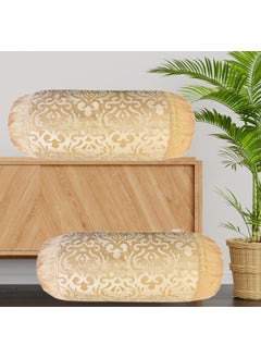 Urvaan Urvaan Velvet Diwan Round Bolster Pillow Covers Set of 2 16X32 Inch Beige Cream 