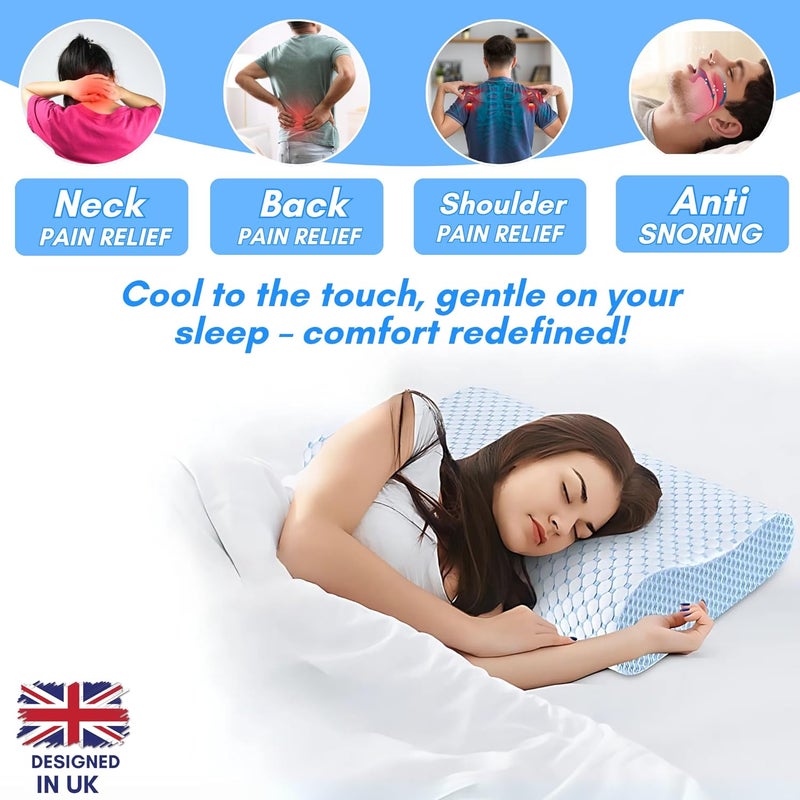 OSBED Cervical Pillow - Ergonomic Memory Foam Neck Pillow for Side & Stomach Sleepers with Ice Silk Cover (Blue, 40cm X 70cm) - Image 5