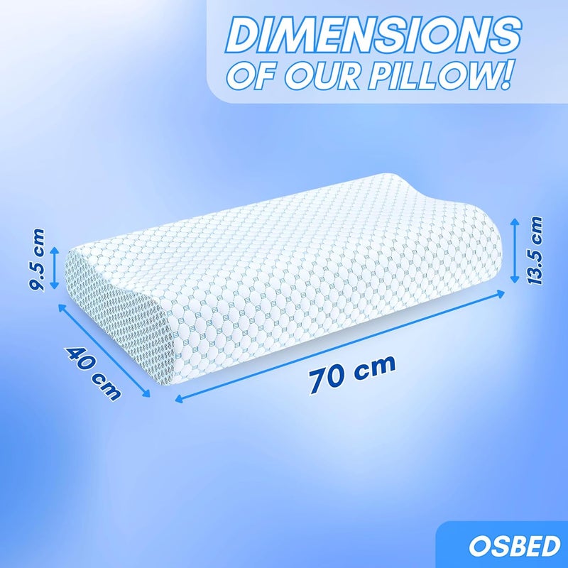 OSBED Cervical Pillow - Ergonomic Memory Foam Neck Pillow for Side & Stomach Sleepers with Ice Silk Cover (Blue, 40cm X 70cm) - Image 2