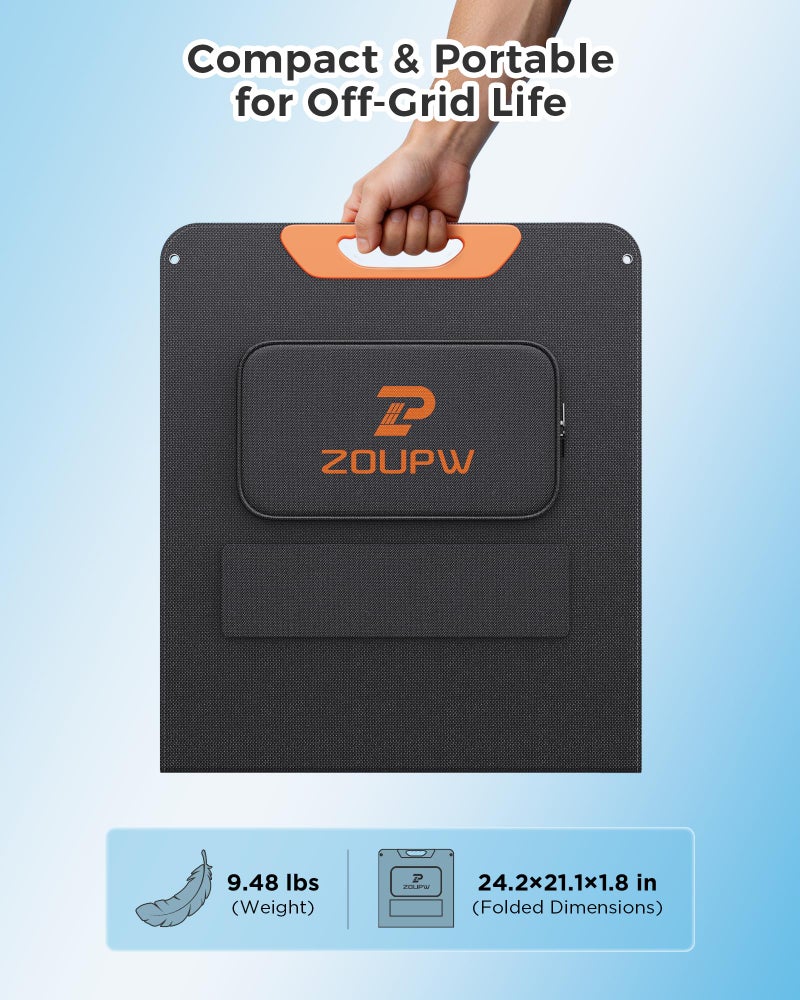 ZOUPW لوحة شمسية محمولة ZOUPW 100W مع كابل 5 في 1، كفاءة 23.5% شاحن شمسي قابل للطي لجاكيري 300/إيكوفلو ريفر/أنكر سولكس، مقاوم للماء IP67 للطاقة خارج الشبكة لتخييم RV احتياطي البطارية - Image 3