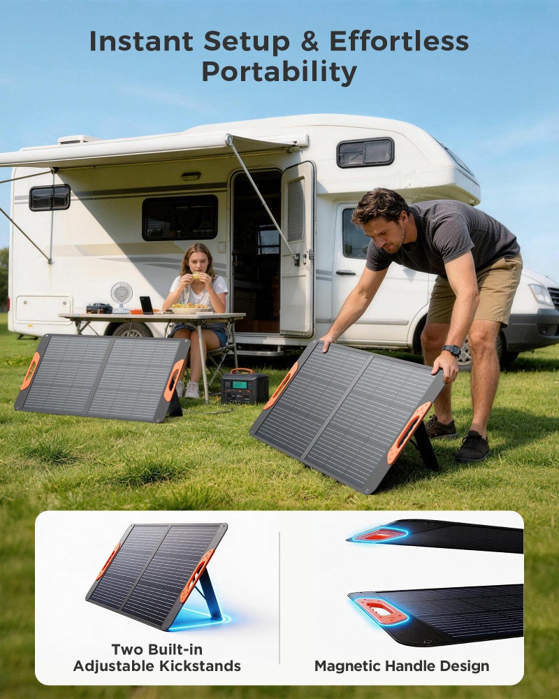 ZOUPW لوحة شمسية محمولة ZOUPW 100W مع كابل 5 في 1، كفاءة 23.5% شاحن شمسي قابل للطي لجاكيري 300/إيكوفلو ريفر/أنكر سولكس، مقاوم للماء IP67 للطاقة خارج الشبكة لتخييم RV احتياطي البطارية - Image 5