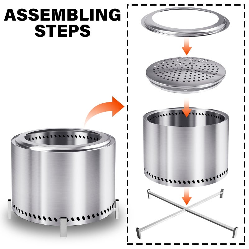 HGD 20 Inch Smokeless Patio Fire Pit, Outdoor Wood Burning Stove, Stainless Steel Firepit for Backyard, Patio, Garden, Picnic - Image 4