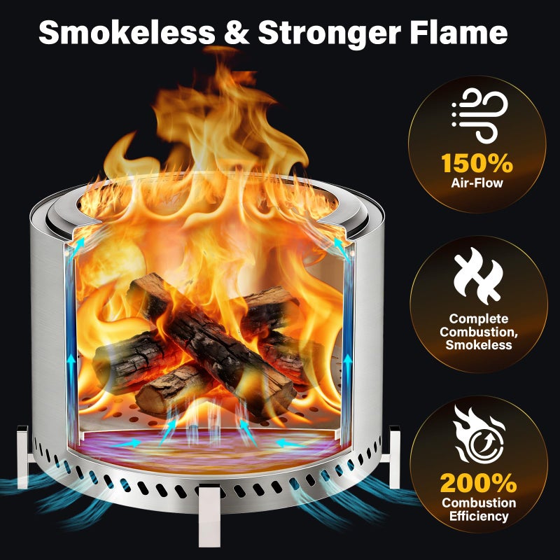 HGD 20 Inch Smokeless Patio Fire Pit, Outdoor Wood Burning Stove, Stainless Steel Firepit for Backyard, Patio, Garden, Picnic - Image 5