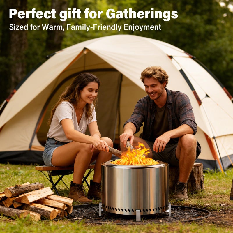 HGD 20 Inch Smokeless Patio Fire Pit, Outdoor Wood Burning Stove, Stainless Steel Firepit for Backyard, Patio, Garden, Picnic - Image 3