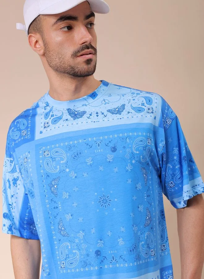 The Indian Garage Co Men Oversized Paisley Printed Round Neck Tshirt