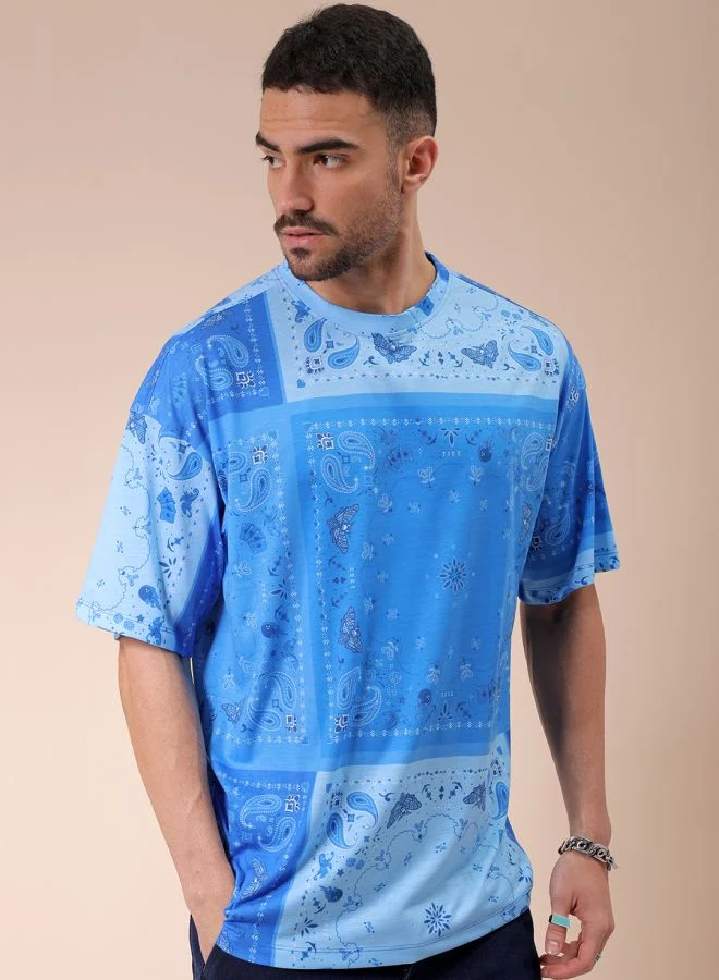 The Indian Garage Co Men Oversized Paisley Printed Round Neck Tshirt