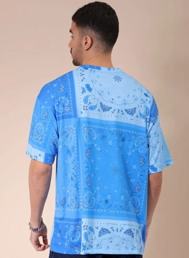 The Indian Garage Co Men Oversized Paisley Printed Round Neck Tshirt