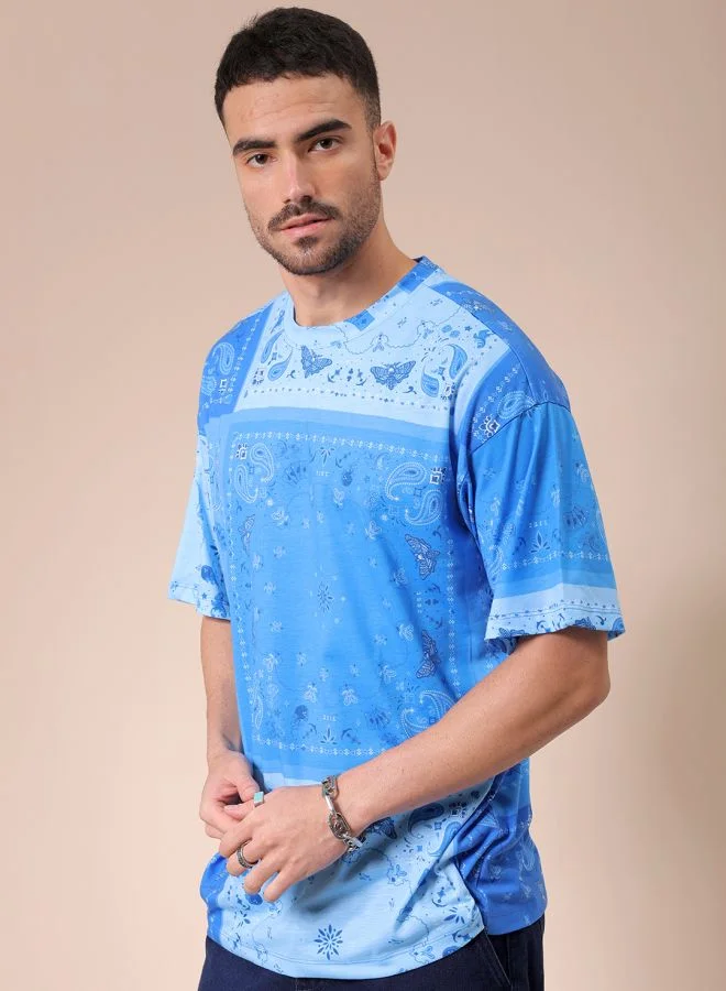 The Indian Garage Co Men Oversized Paisley Printed Round Neck Tshirt