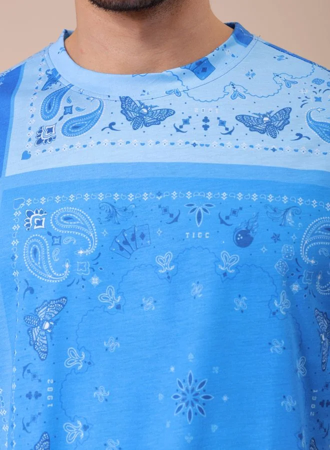 The Indian Garage Co Men Oversized Paisley Printed Round Neck Tshirt