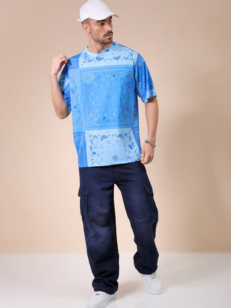 The Indian Garage Co Men Oversized Paisley Printed Round Neck Tshirt
