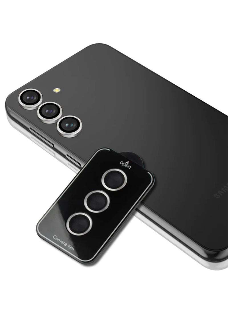 دبليو تيك سامسونج جالاكسي S24 FE 5G 2024 كاميرا بريميوم حلقي من السبائك المعدنية الفاخرة درع واقي من الزجاج المقوى (MLGITR) - رمادي - Image 3