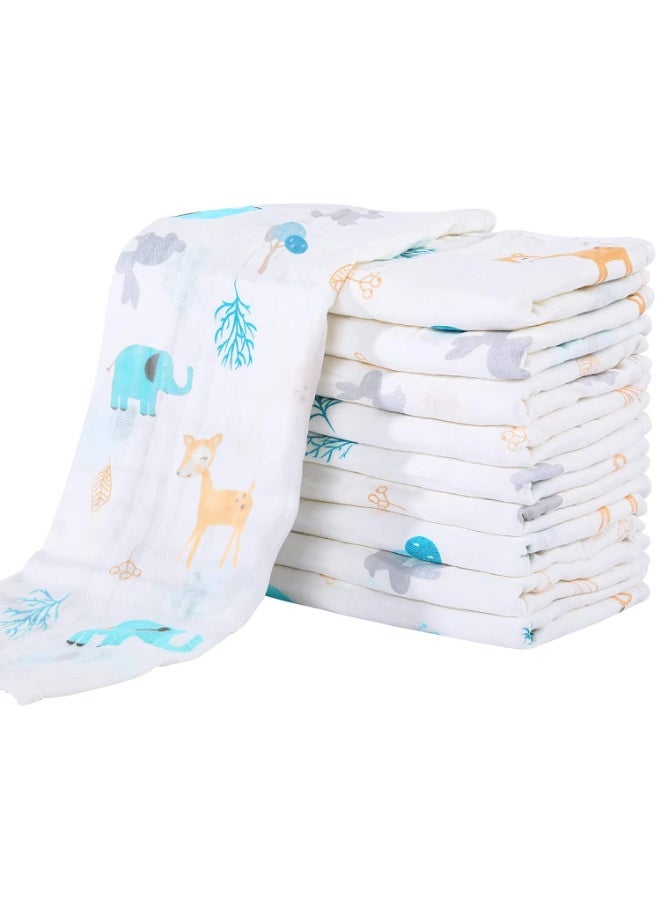 YOOFOSS Yoofoss Muslin Burp Cloths for Baby 10 Pack 100% Organic Cotton Baby Washcloths for Boys Girls Large 20''X10'' Super Soft and Absorbent Elephant - Image 1
