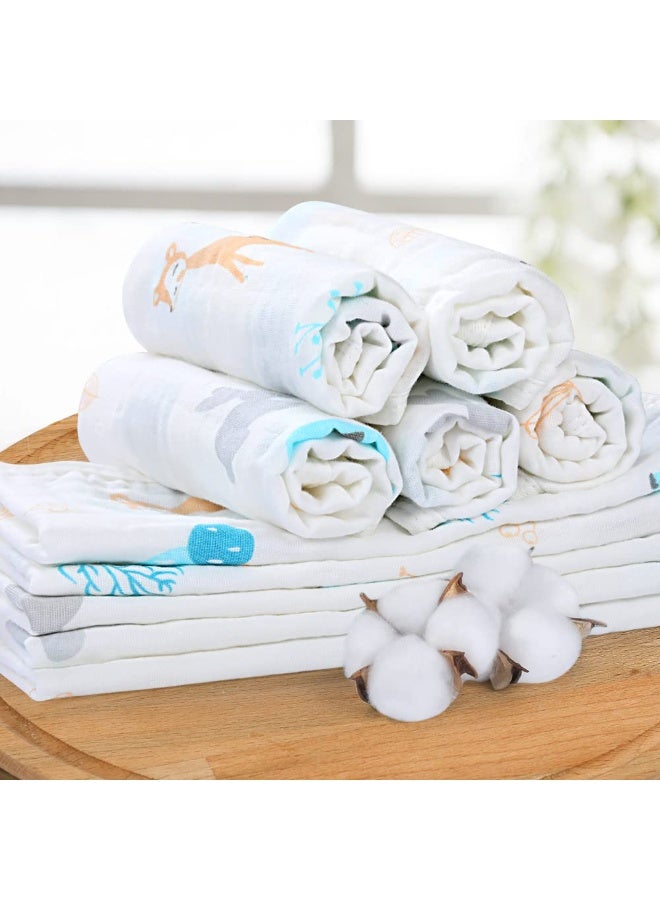 YOOFOSS Yoofoss Muslin Burp Cloths for Baby 10 Pack 100% Organic Cotton Baby Washcloths for Boys Girls Large 20''X10'' Super Soft and Absorbent Elephant - Image 3
