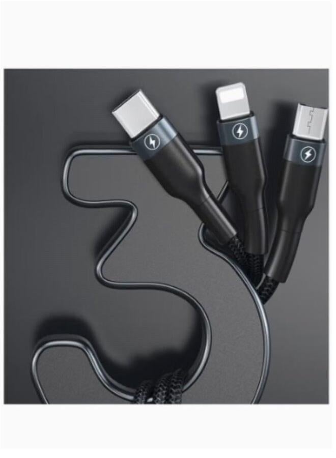 PROMASS Original Charging and Data Transfer Cable Covered With Nylon 3 in 1 Compatible With all Devices iPhone Huawei Samsung Xiaomi Black Color - Image 2