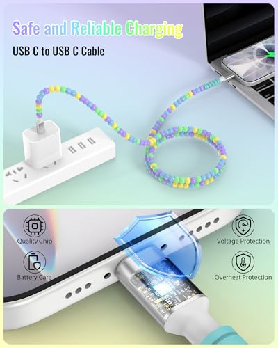 iMangoo 6 ft USB C Cable Charging Cord Beaded Charger for Apple Tangle-Free Bead for Carplay Car Play for iPhone 17 17e Air 16 16e 15 Pro Max Type C Wire for Samsung S26 S25 S24 S23 for Girls Women Pink - Image 5