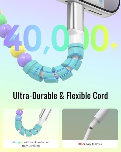 iMangoo 6 ft USB C Cable Charging Cord Beaded Charger for Apple Tangle-Free Bead for Carplay Car Play for iPhone 17 17e Air 16 16e 15 Pro Max Type C Wire for Samsung S26 S25 S24 S23 for Girls Women Pink - Image 4