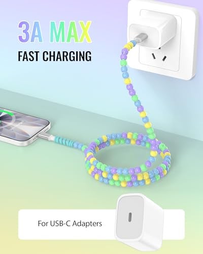 iMangoo 6 ft USB C Cable Charging Cord Beaded Charger for Apple Tangle-Free Bead for Carplay Car Play for iPhone 17 17e Air 16 16e 15 Pro Max Type C Wire for Samsung S26 S25 S24 S23 for Girls Women Pink - Image 3
