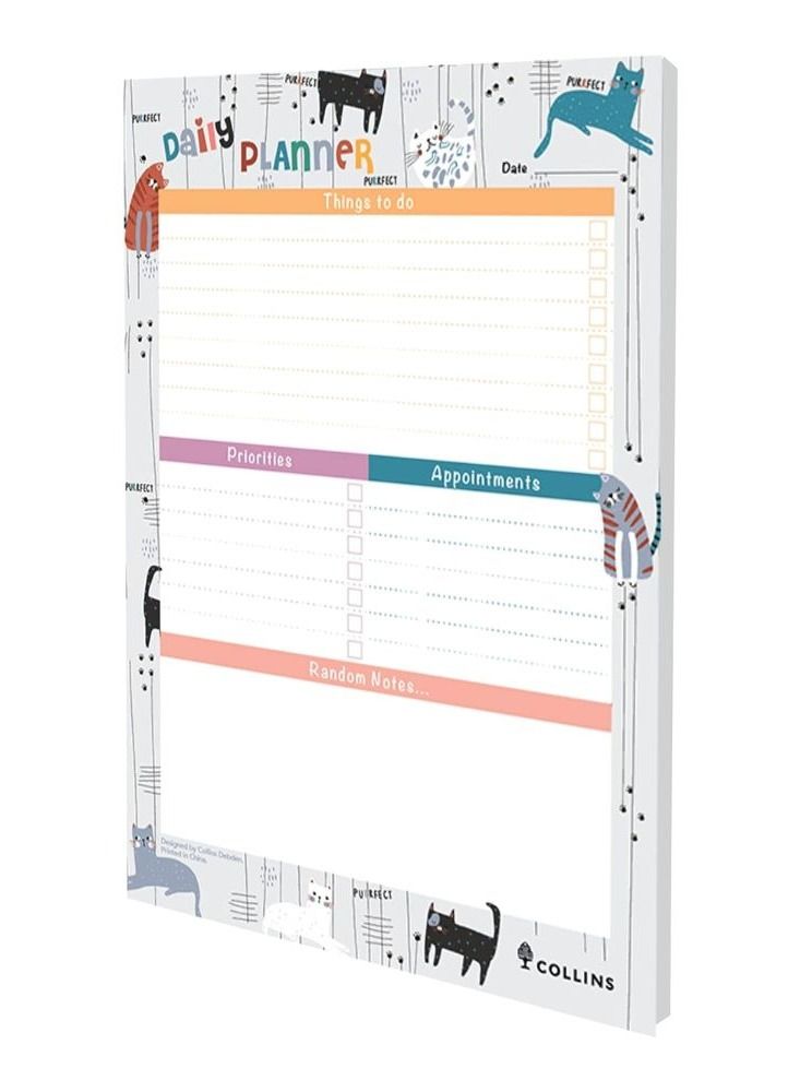 Collins Debden Maru Cat Design A5 Daily Tasks Note Pad - Things To Do Planner Notepad, 60 Sheets, White Paper 210x148mm