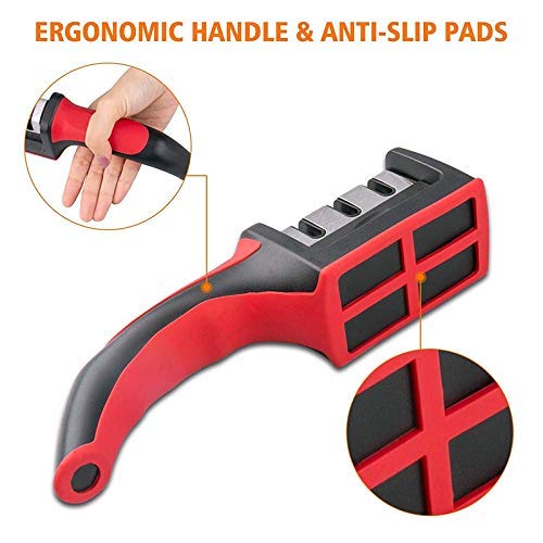 Lexazo 3 Stage Manual System Knife Sharpener with AntiSlip Rubber Base for Grip Three Slots Handle Knife Sharpener Tool with Removable Head Grinder - Image 5