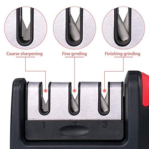 Lexazo 3 Stage Manual System Knife Sharpener with AntiSlip Rubber Base for Grip Three Slots Handle Knife Sharpener Tool with Removable Head Grinder - Image 4