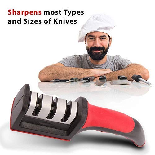 Lexazo 3 Stage Manual System Knife Sharpener with AntiSlip Rubber Base for Grip Three Slots Handle Knife Sharpener Tool with Removable Head Grinder - Image 2