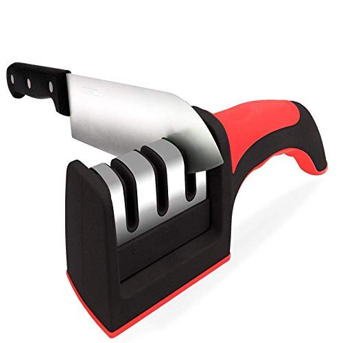 Lexazo 3 Stage Manual System Knife Sharpener with AntiSlip Rubber Base for Grip Three Slots Handle Knife Sharpener Tool with Removable Head Grinder - Image 3