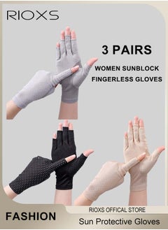 RIOXS 3 Pairs Women Sun Protective Gloves UV Protection Summer Quick Dry Anti Slip Driving Gloves Touchscreen Gloves for Driving Riding  - Image 1