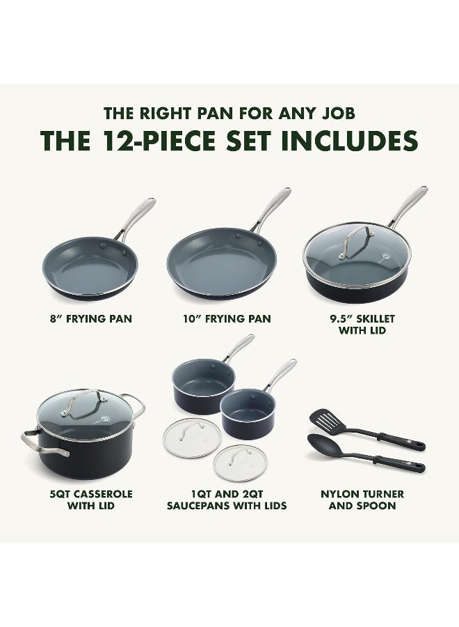Greenpan طقم أواني طهي صحية من السيراميك غير لاصقة من سويفت، 12 قطعة، أسود  - Image 2