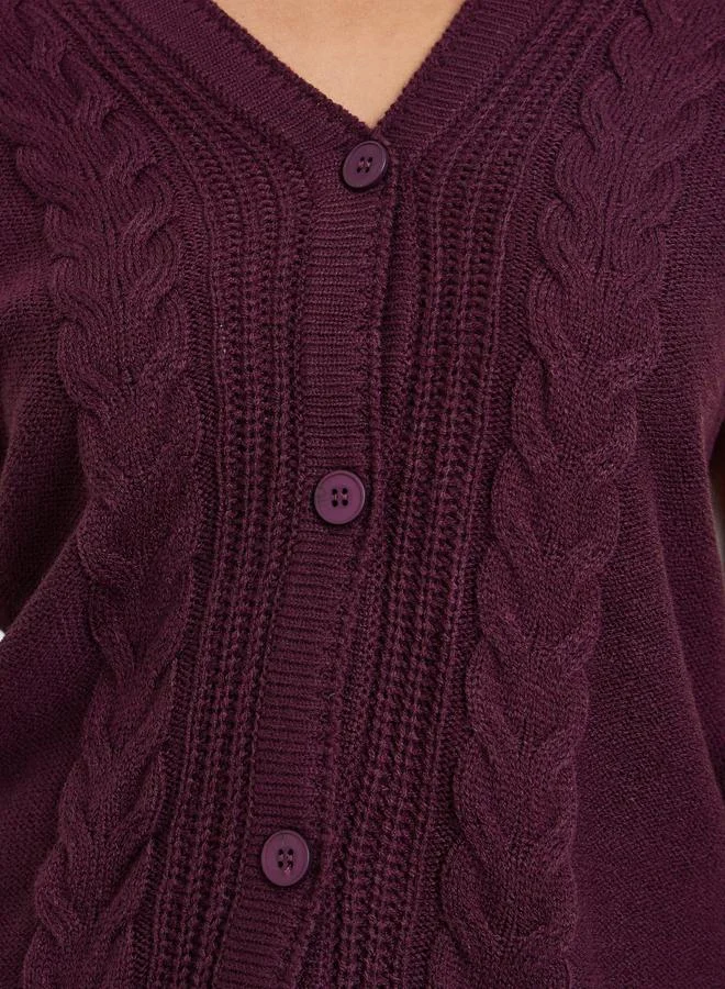 Styli Women Burgundy Cable Knit Vest