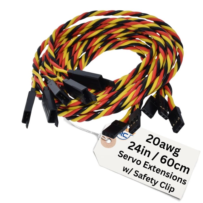 BackBay R/C BackBay RC 20awg Servo Extension Wire wSafety Clip 100 Strands for RC Vehicles Drones EBikes 8 Lengths 5 Wires per Pack 60CM 24in - Image 1