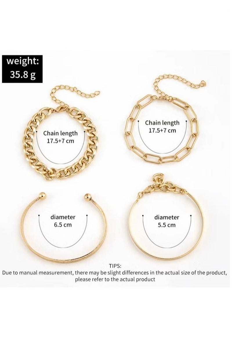 4 قطع من أساور الحروف التفصيلية، أساور أنيقة، أساور لليد، مجوهرات، إكسسوارات رائعة، هدية للنساء والفتيات، أساور سلسلة مسطحة سميكة قابلة للتعديل، مجوهرات - Image 4