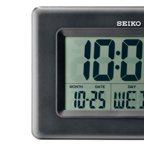 Seiko Elegant Rectangular Black Plastic Digital Alarm Table Clock with Calendar, Hygrometer and Thermometer (Size: 25 x 2.7 x 17 CM | Weight: 480 gram | Color: Black) - Image 4