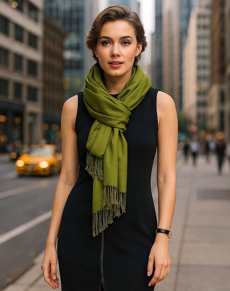 Achillea Soft Silky Pashmina Scarf for Women - Shawl Wrap for Evening Dresses, Bridesmaids, Weddings & Everyday Wear (Olive Green) - Image 3