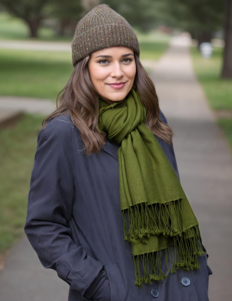 Achillea Soft Silky Pashmina Scarf for Women - Shawl Wrap for Evening Dresses, Bridesmaids, Weddings & Everyday Wear (Olive Green) - Image 4